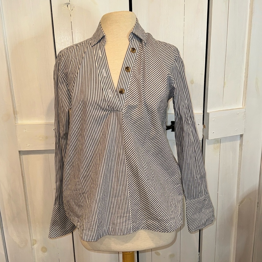 Maeve By Anthropologie Striped Henley Blouse - Picture 1 of 6